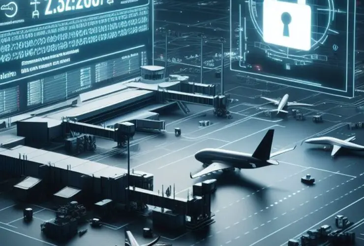 airport security and airport terminal with security screen and airplane